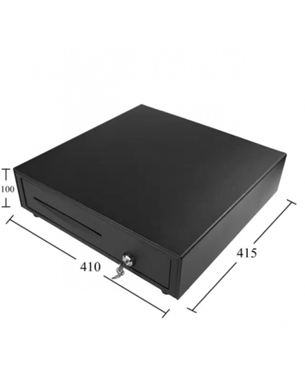 410 LC-B - Cajón portamonedas automático 41x41 cm, 5 compartimentos para billetes, 8 gavetas para monedas, RJ12, 12V, negro