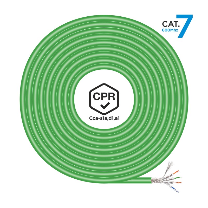 AISENS - CABLE DE RED RJ45 LSZH CPR Cca CAT.7 600 MHZ S/FTP AWG23, VERDE, 500M