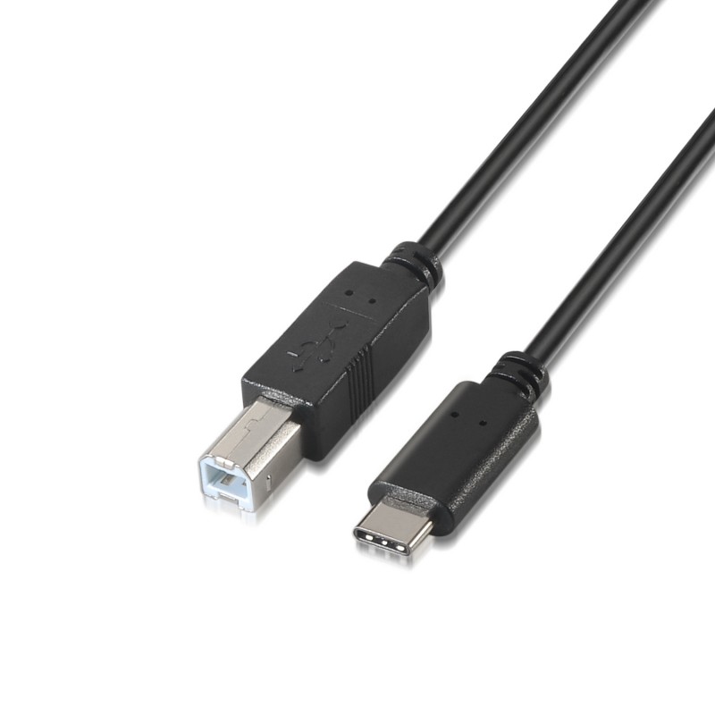 AISENS - CABLE USB 2.0 IMPRESORA 3A, TIPO USB-C/M-B/M, NEGRO, 2.0M