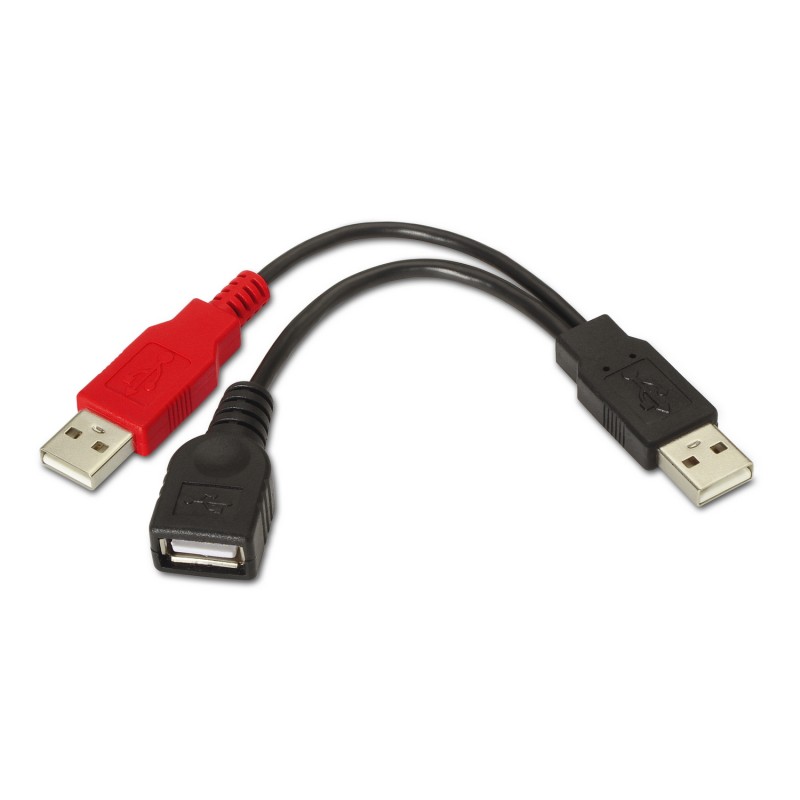 AISENS - CABLE USB 2.0+ALIMENTACIÓN, TIPO A/M+A ALIMENTACIÓN/M-A/H, NEGRO, 15CM