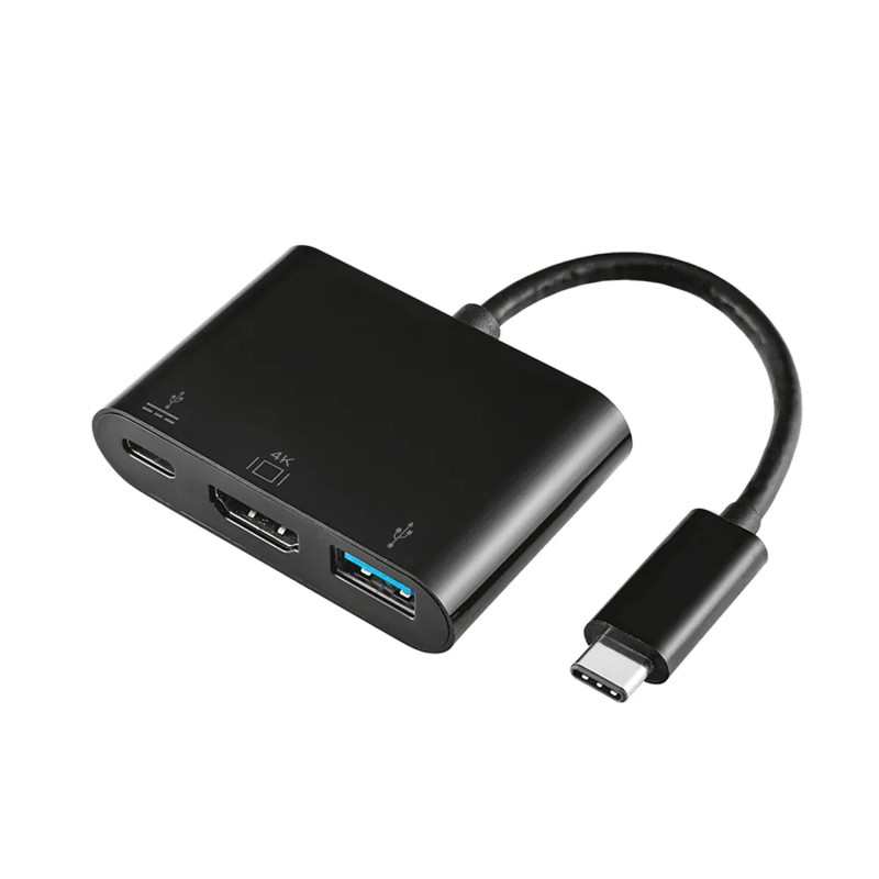 AISENS - CONVERSOR USB-C A HDMI/USB-C/TIPO A USB 3.0, 3 EN 1, NEGRO, 15 CM