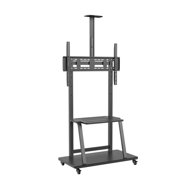 AISENS - SOPORTE DE SUELO ECO CON RUEDA, BANDEJA PARA DVD Y SOPORTE DE CÁMARA PARA MONITOR/TV 150KG DE 37-100, NEGRO