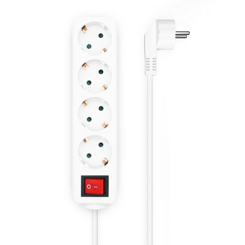 AISENS Base Multiple 4 Tomas con Interruptor con Cable 3x1.5mm2, Blanco, 1.4 m