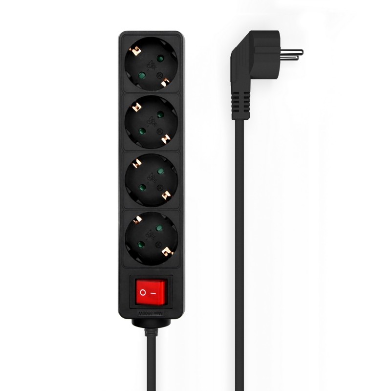 AISENS Base Multiple 4 Tomas con Interruptor con Cable 3x1.5mm2, Negro, 1.4 m