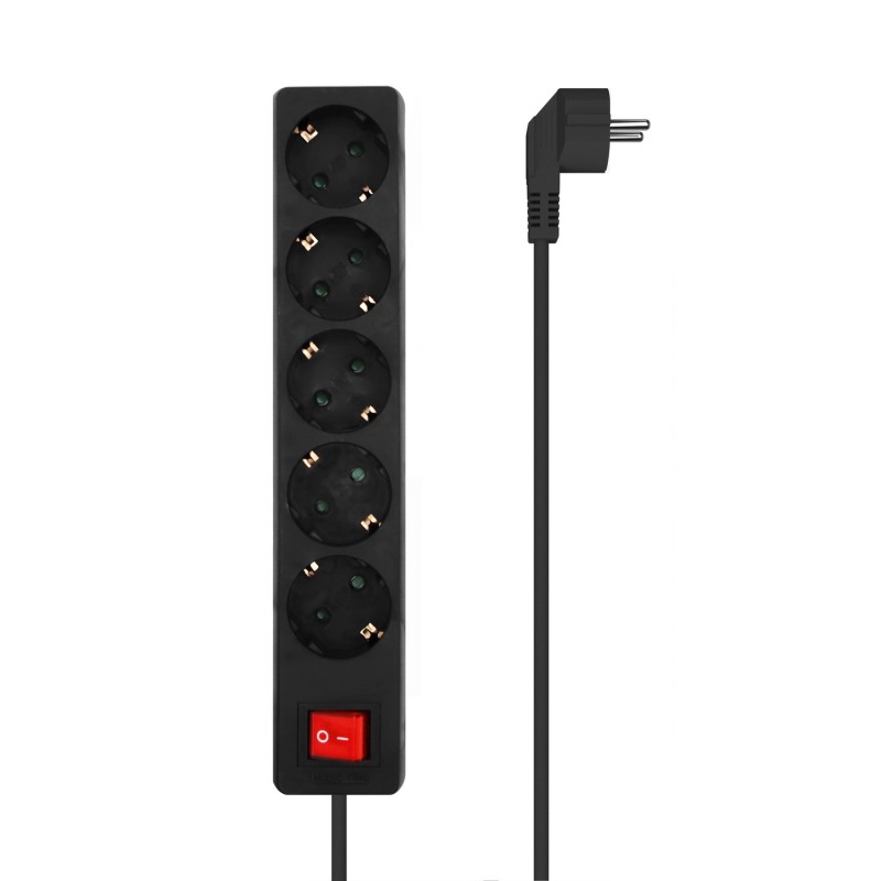AISENS Base Multiple 5 Tomas con Interruptor con Cable 3x1.5mm2, Negro, 1.4 m