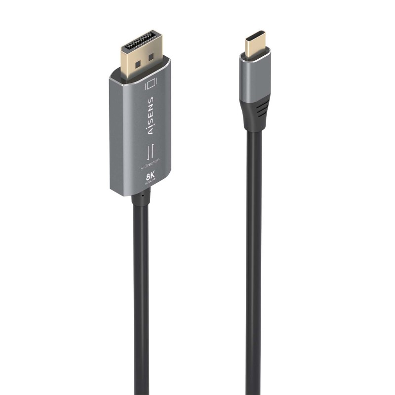 AISENS Cable Conversor Aluminio Bidireccional USB-C A DisplayPort 8K@60Hz, USB-C/M-DP/M, Negro, 1.8m