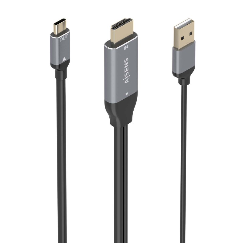 AISENS Cable Conversor Aluminio HDMI V2.0 A USB-C 4K@60HZ, HDMI/M+USB-A/M-USB-C/M, Negro, 1.8m