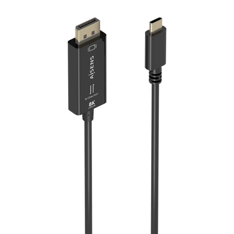 AISENS Cable Conversor Bidireccional USB-C A DISPLAYPORT 8K@60Hz, USB-C/M-DP/M, Negro, 1.8m