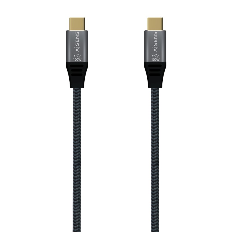 AISENS Cable USB 2.0 Aluminio 5A 100W E-Mark, USB-C/M-USB-C/M, Gris, 2.0M