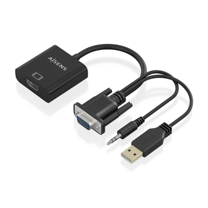 AISENS Cable conversor SVGA+Audio a HDMI, SVGA/M+Jack 3.5/M+USB-A/M-HDMI A/H, Negro, 20cm