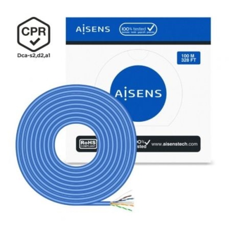 AISENS Cable de Red RJ45 LSZH CPR Dca CAT.6 UTP AWG24, Azul, 100 m