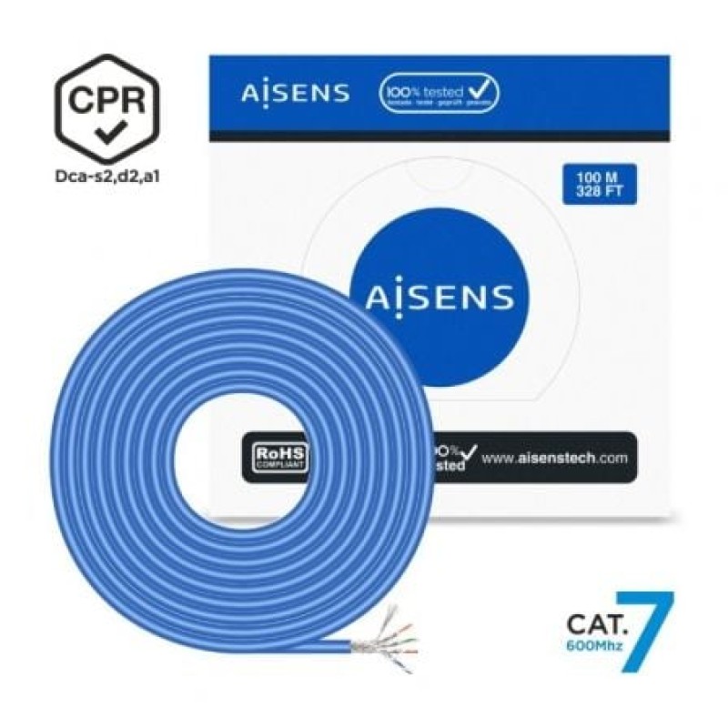 AISENS Cable de Red RJ45 LSZH CPR Dca CAT.7 600 MHZ S/FTP AWG23, Azul, 100 m