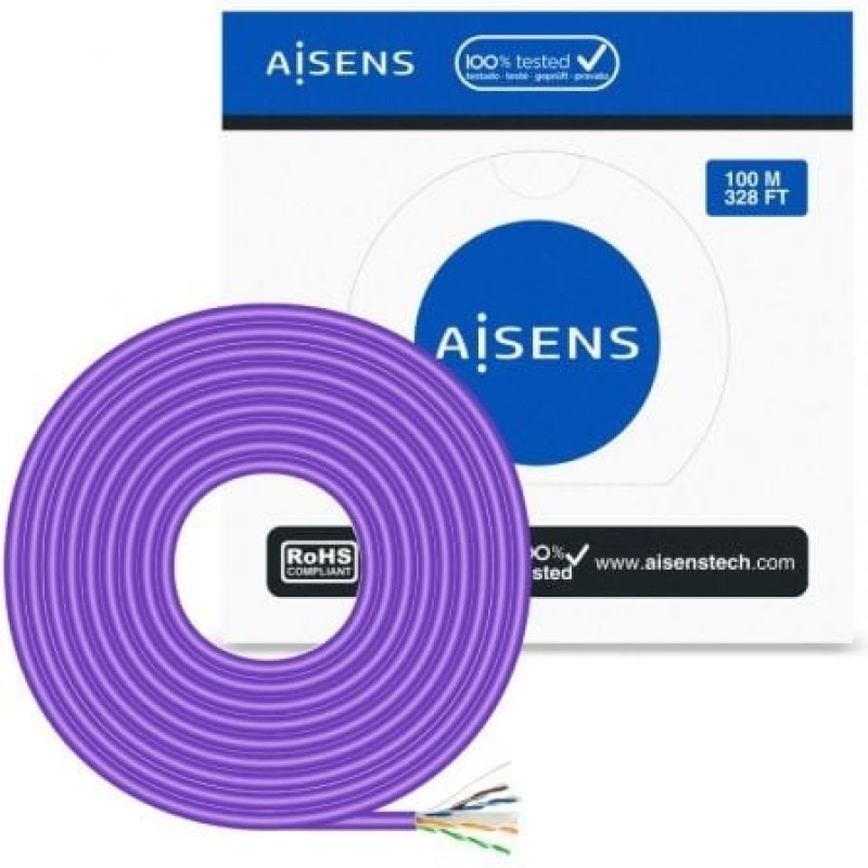 AISENS Cable de Red RJ45 LSZH Cat.6 UTP Rigido AWG23 CCA (Aleacion), Violeta, 100M