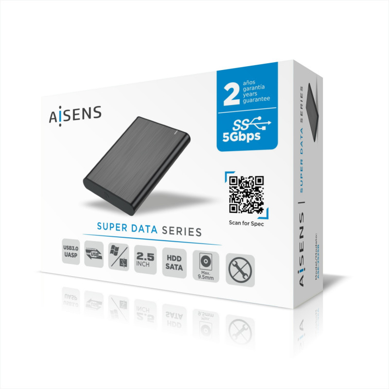 AISENS Caja Externa 2,5" ASE-2525B 9.5mm SATA a USB 3.0/USB3.1 Gen1, Negra