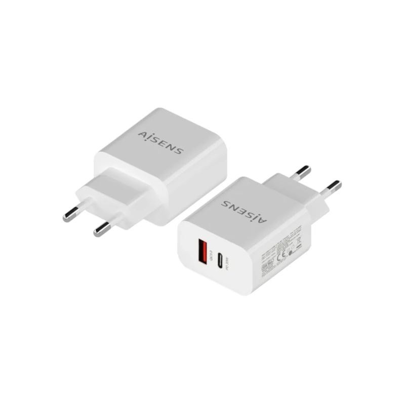 AISENS Cargador 20W, 1xUSB-C PD3.0, 1xUSB-A QC3.0, Blanco