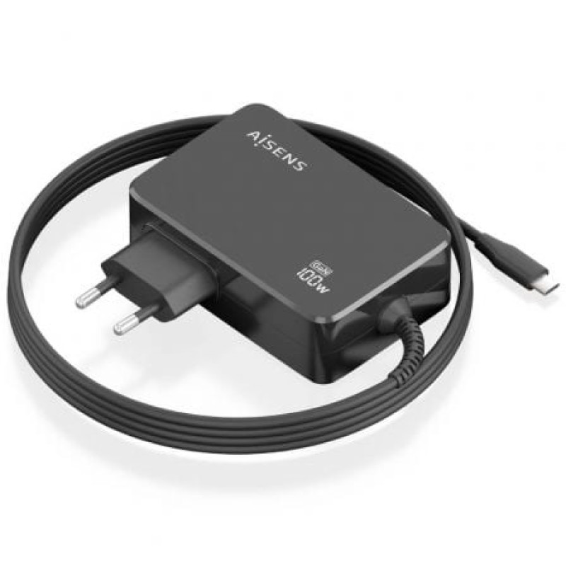 AISENS Cargador GaN 100W PD3.0 1xUSB-C 1.8m, Negro