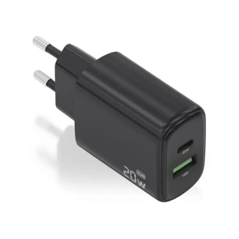 AISENS Cargador GaN 20W, 1xUSB-C PD3.0, 1xUSB-A QC3.0, Blanco