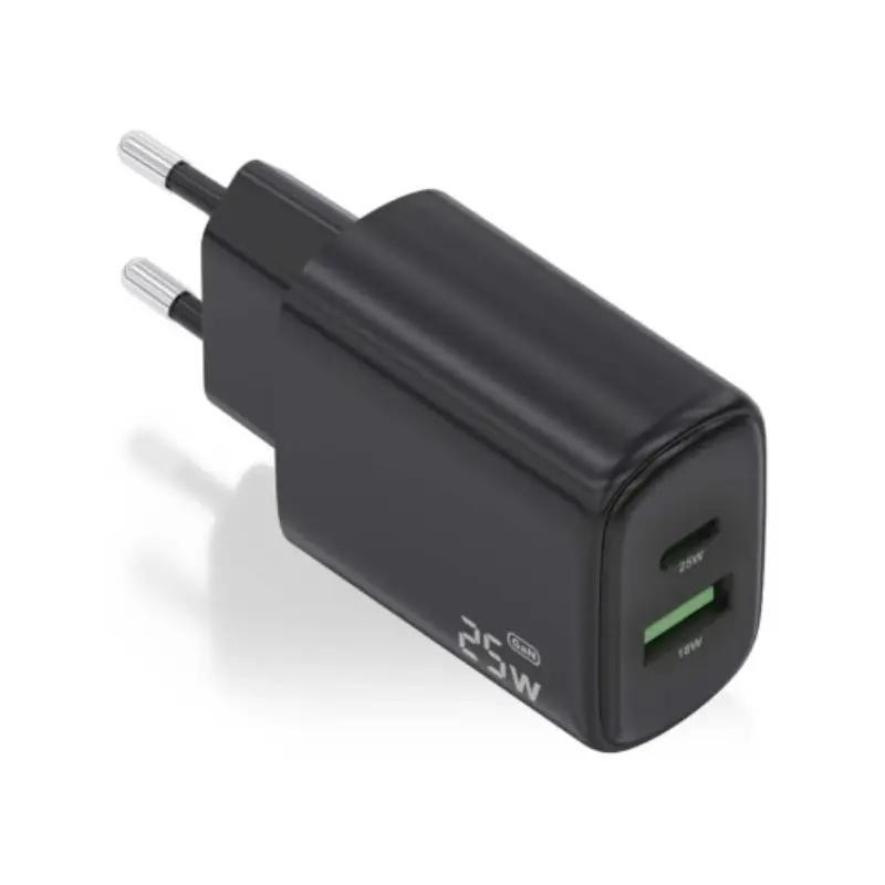 AISENS Cargador GaN 25W, 1xUSB-C PD3.0, 1xUSB-A QC3.0, Blanco