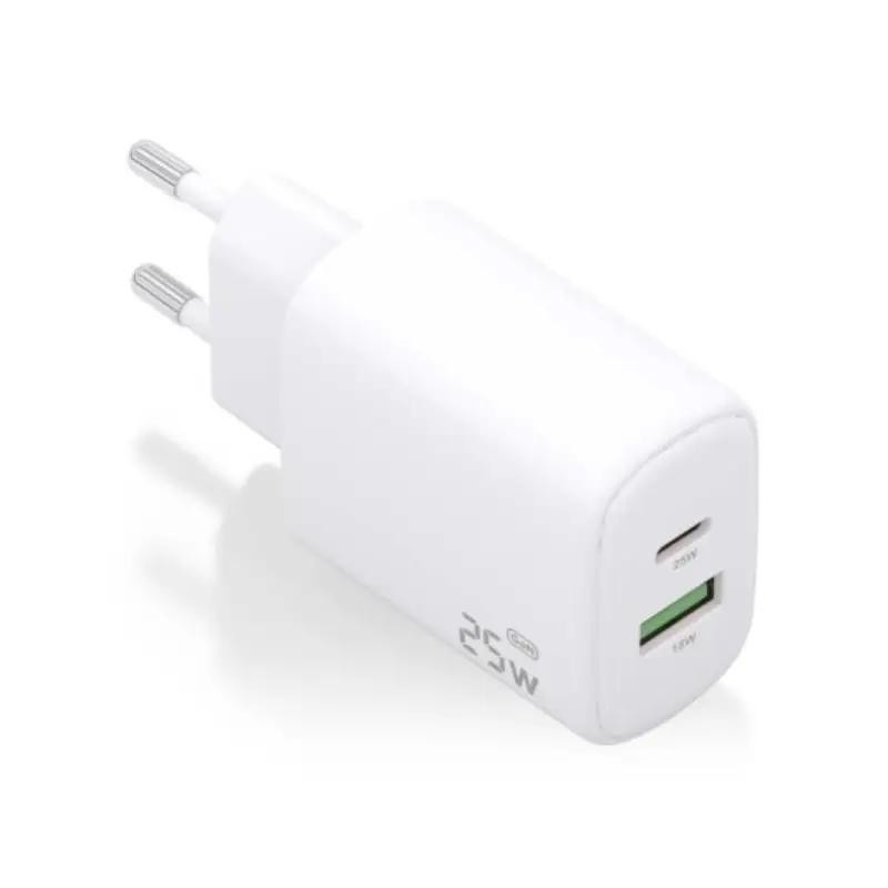 AISENS Cargador GaN 25W, 1xUSB-C PD3.0, 1xUSB-A QC3.0, Negro