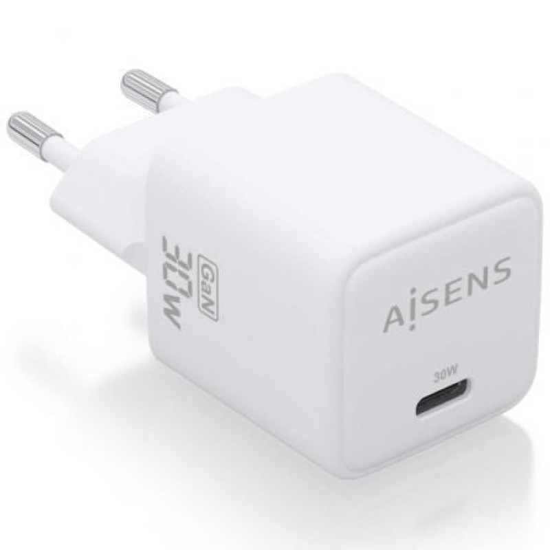 AISENS Cargador Gan 30W, 1xUSB-C PD3.0 QD4.0, Blanco