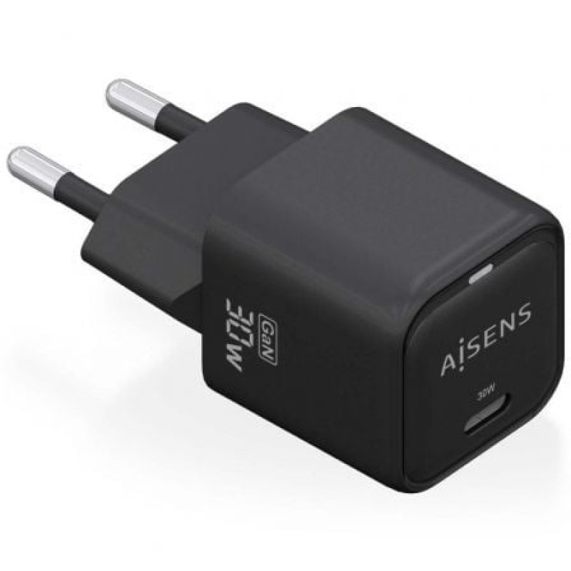 AISENS Cargador Gan 30W, 1xUSB-C PD3.0 QD4.0, Negro