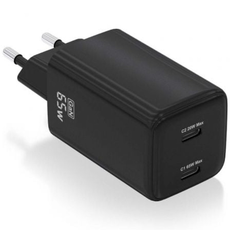 AISENS Cargador Gan 65W, 2xUSB-C PD3.0 QD4.0, Negro