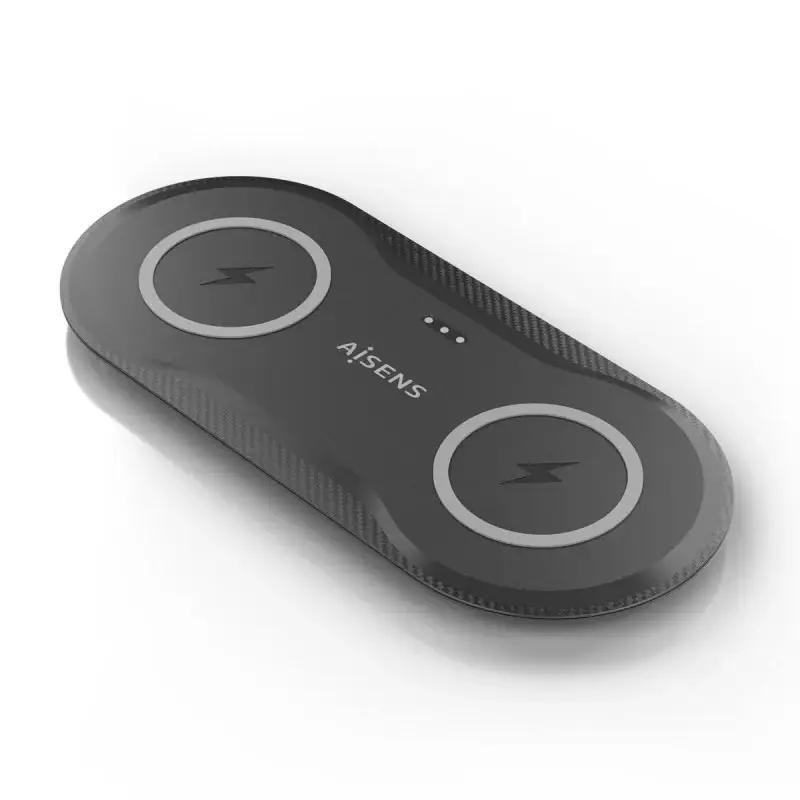 AISENS Cargador Inalambrico USB-C 15W 2 en 1 Para Movil Auriculares, Negro