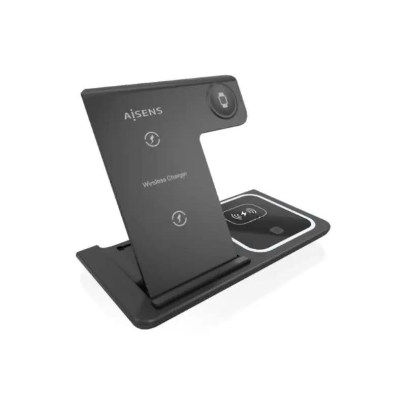 AISENS Cargador Inalambrico USB-C 3 En 1 De 15W Para Movil, Apple Watch, Ariculares Con Estuche De Carga, Blanco