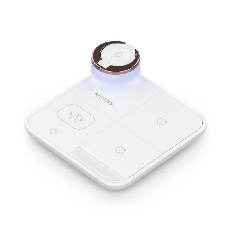 AISENS Cargador Inalambrico USB-C 4 en 1 De 15W Para Movil, Apple Watch, Auriculares Con Estuche De Carga, Blanco