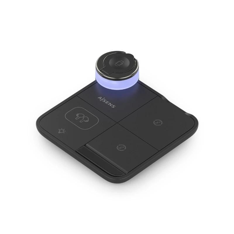 AISENS Cargador Inalambrico USB-C 4 en 1 De 15W Para Movil, Apple Watch, Auriculares Con Estuche De Carga, Negro