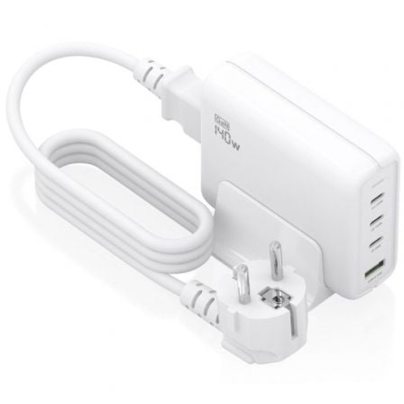 AISENS Cargador Sobremesa GaN 140W, 3x USB-C PD3.1 QC4.0 QC5.0, 1x USB-A QC3.0, Blanco