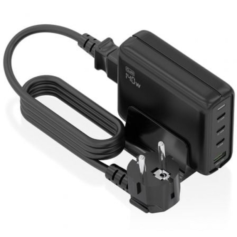 AISENS Cargador Sobremesa GaN 140W, 3x USB-C PD3.1 QC4.0 QC5.0, 1x USB-A QC3.0, Negro