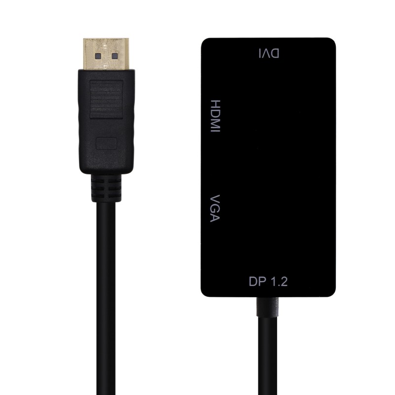AISENS Conversor DisplayPort V1.2 A VGA/DVI/HDMI, DP 1.2/M-VGA/H-DVI/H-HDMI/H 4K, Negro, 15cm