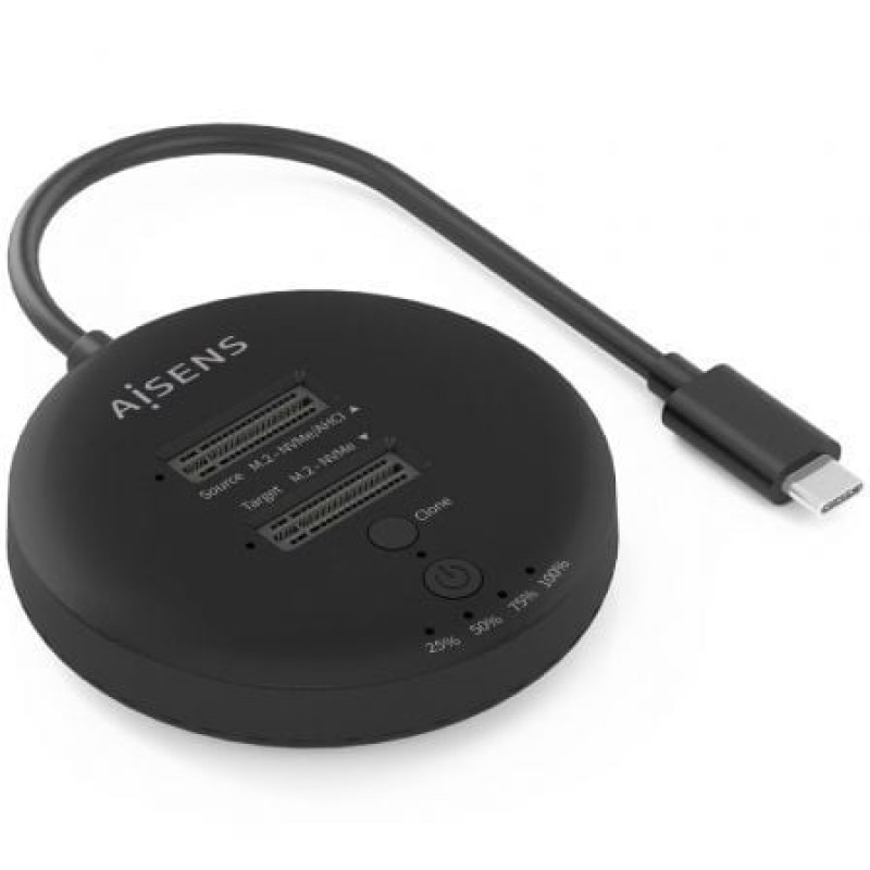 AISENS Estacion De Docking De Doble Bahia NVME a USB 3.2 Gen2x2, Clone, Negro