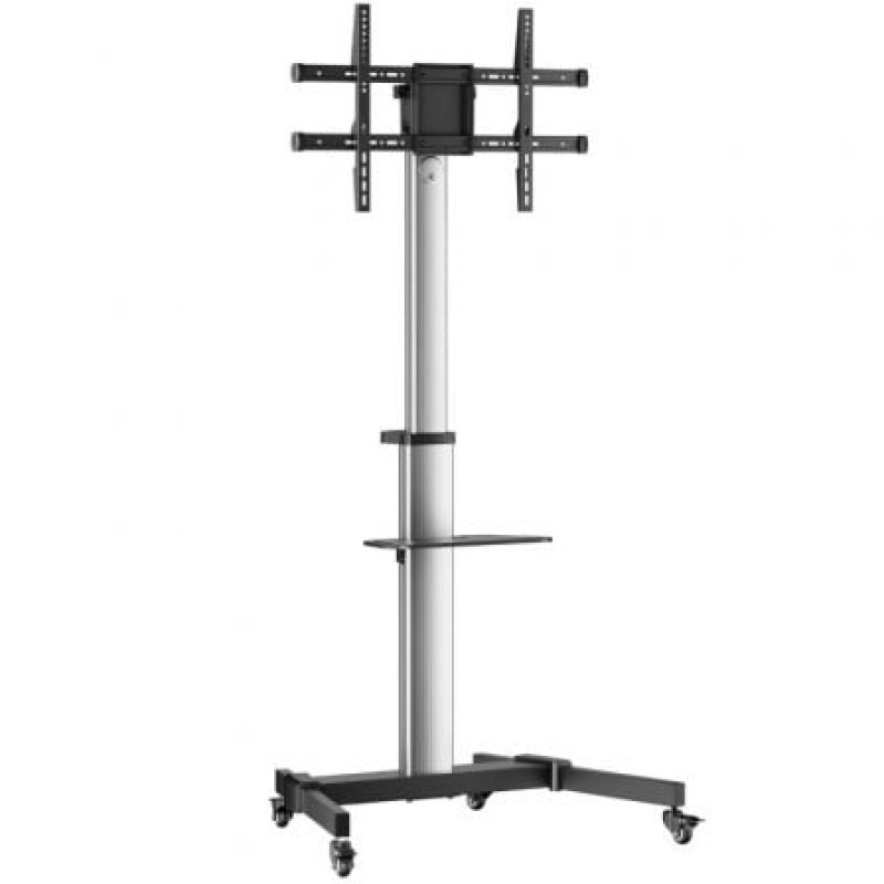 AISENS Floor Stand with Wheel, DVD Tray for Monitor/TV 50Kg from 37-86, Black-Silver