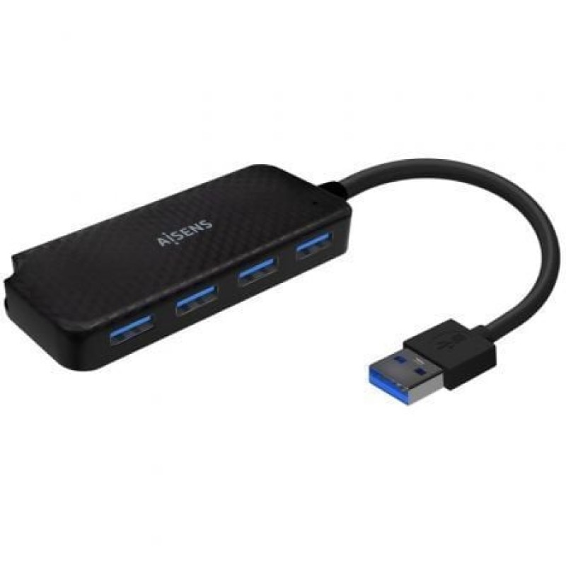AISENS Hub USB 3.0, Tipo A/M-4x Tipo A/H, Negro, 15cm