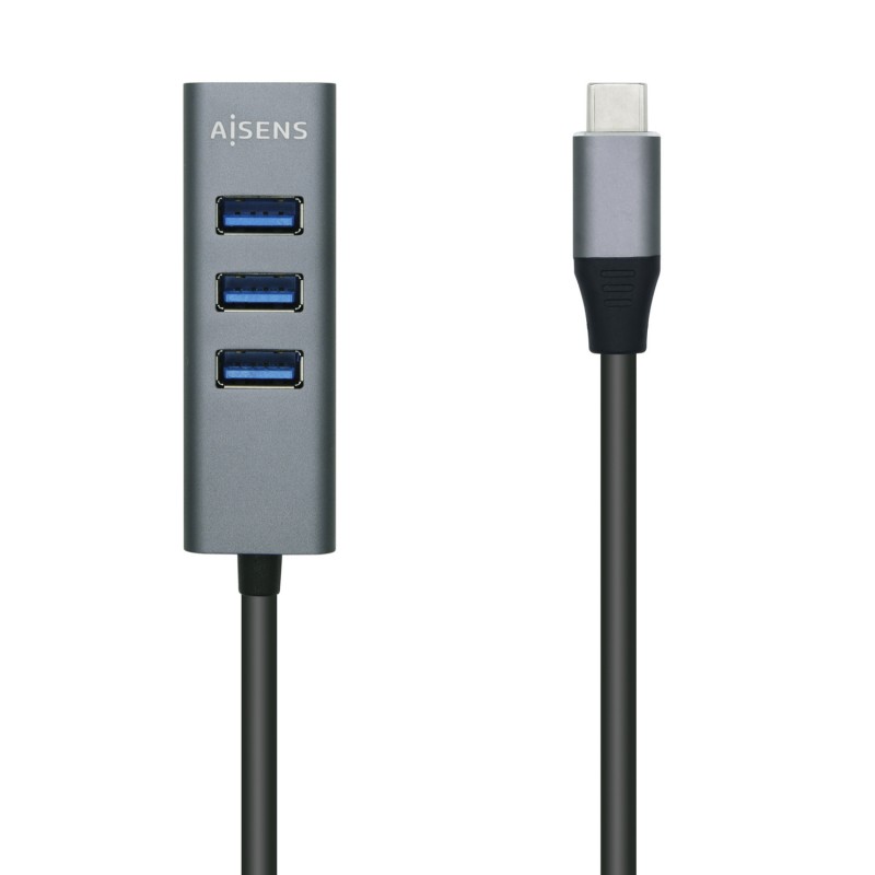 AISENS Hub USB 3.1 USB-C, USB-C/M - 4x Tipo A/H, Gris, 15 cm