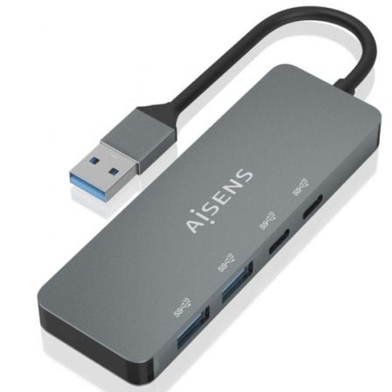 AISENS Hub USB 3.2 Gen2 10G USB-A, USB-A/M-2xUSB-C/H-2xUSB-A/H, Gris, 15cm