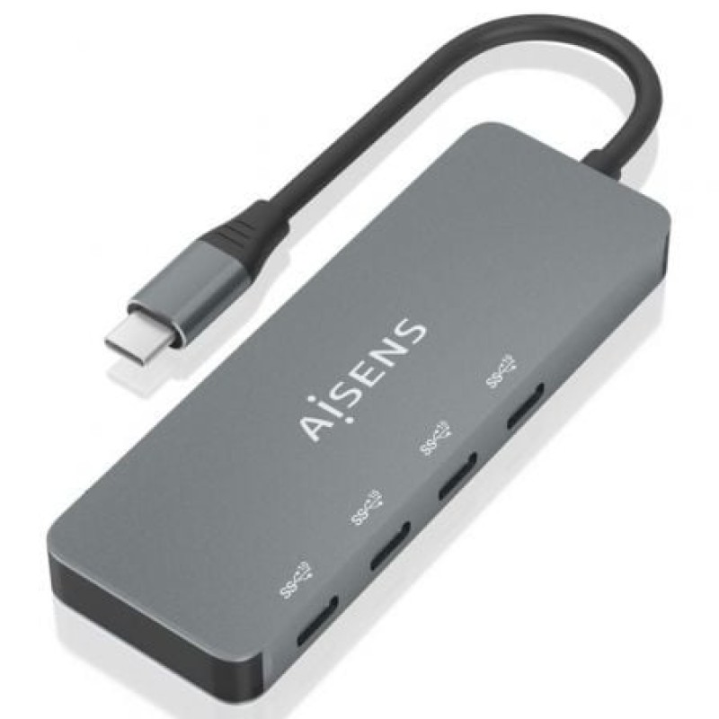 AISENS Hub USB 3.2 Gen2 10G USB-C, USB-C/M-4xUSB-C/H, Gris, 15cm