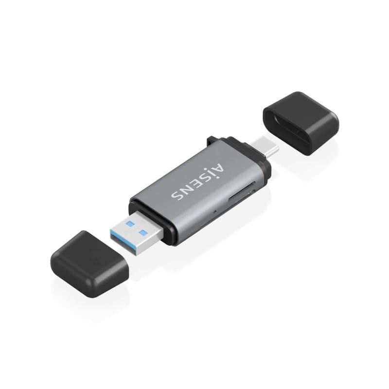 AISENS Lector De Tarjetas SD, Micro SD, MMC, Rs-MMC, MMC Micro, USB-A y USB-C, Gris