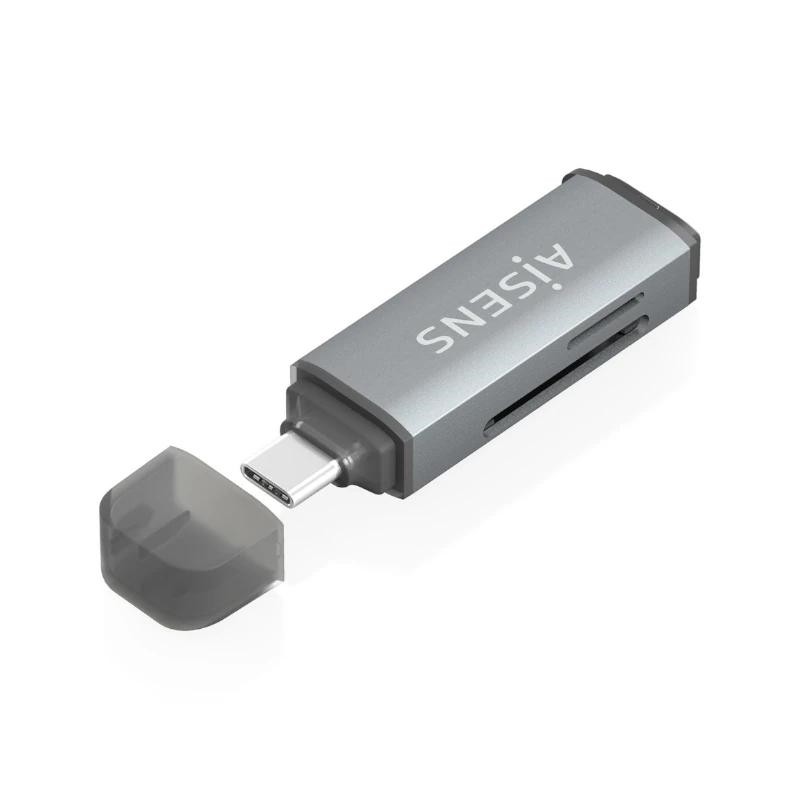 AISENS Lector De Tarjetas SD, Micro SD, MMC, Rs-MMC, MMC Micro, USB-C, Gris