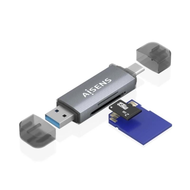 AISENS Lector de Tarjetas SD, Micro SD, MMC, RS-MMC, MMC Micro, USB-A y USB-C, Gris