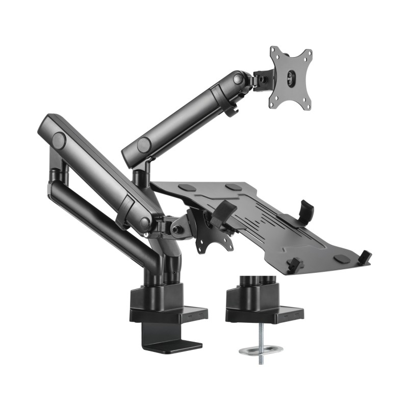 AISENS Soporte De Mesa Pro Contrapeso Giratorio E Inclinable Para Portatil Y Monitor/tv 8kg De 17-32, Negro