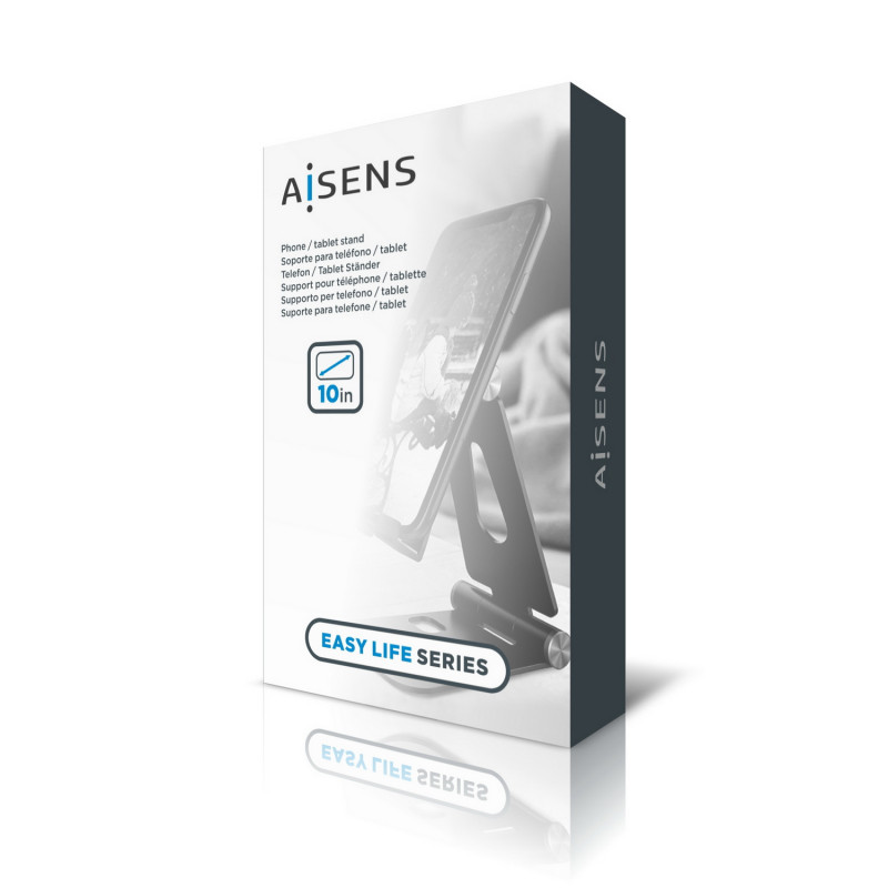AISENS Soporte De Sobremesa Tamaño XL Ajustable (2 Pivotes) Para Movil / Tablet, Plata
