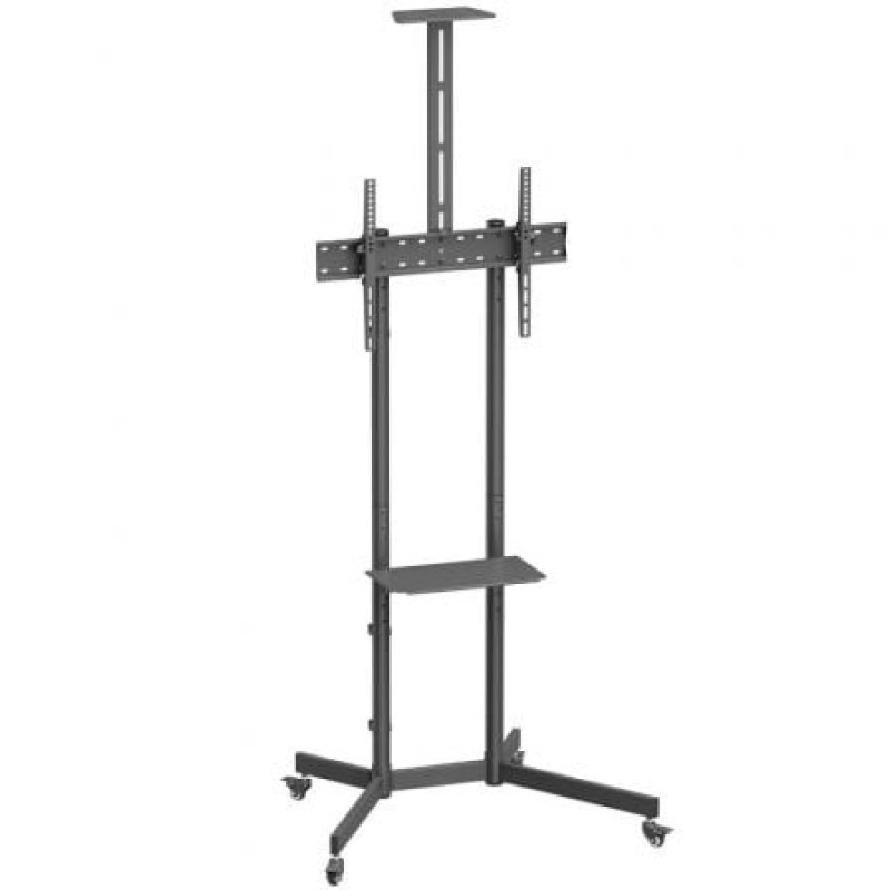 AISENS Soporte De Suelo Eco Con Rueda, Bandeja Para DVD Y Soporte De Cámara Para Monitor/TV 45kg De 37-70, Negro