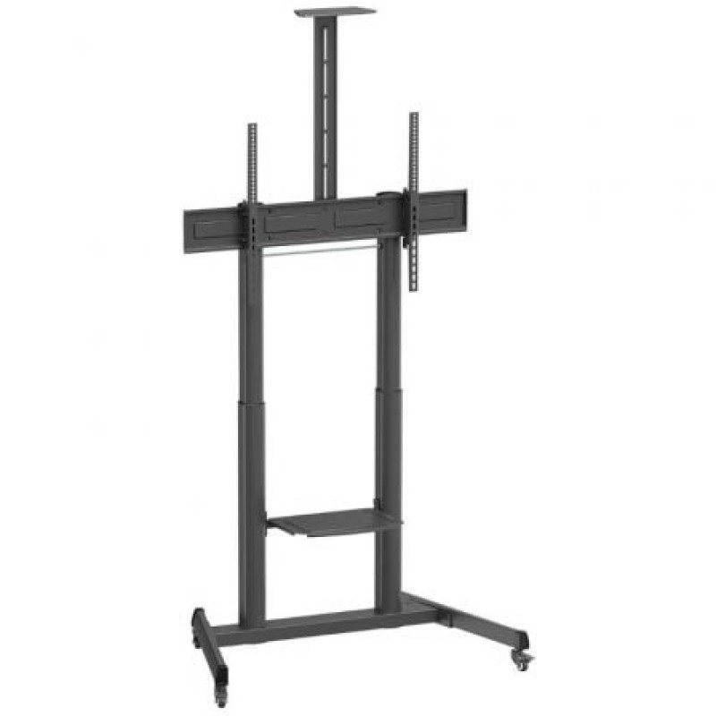 AISENS Soporte De Suelo Eco Con Ruedas Y Manivela, Bandeja Para DVD Y Soporte De Camara Para Monitor/TV 120kg De 60"-100", Negro