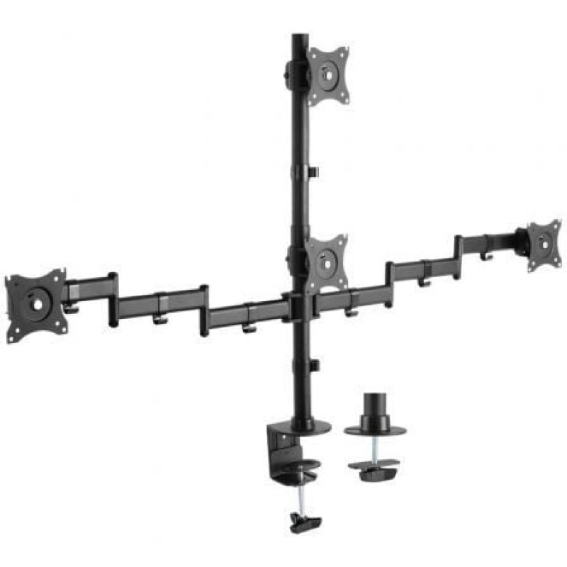 AISENS Soporte de Mesa Eco Giratorio e Inclinable para 4 Monitores 8kg (4 Pivotes, 2 Brazos) de 13"-27", Negro