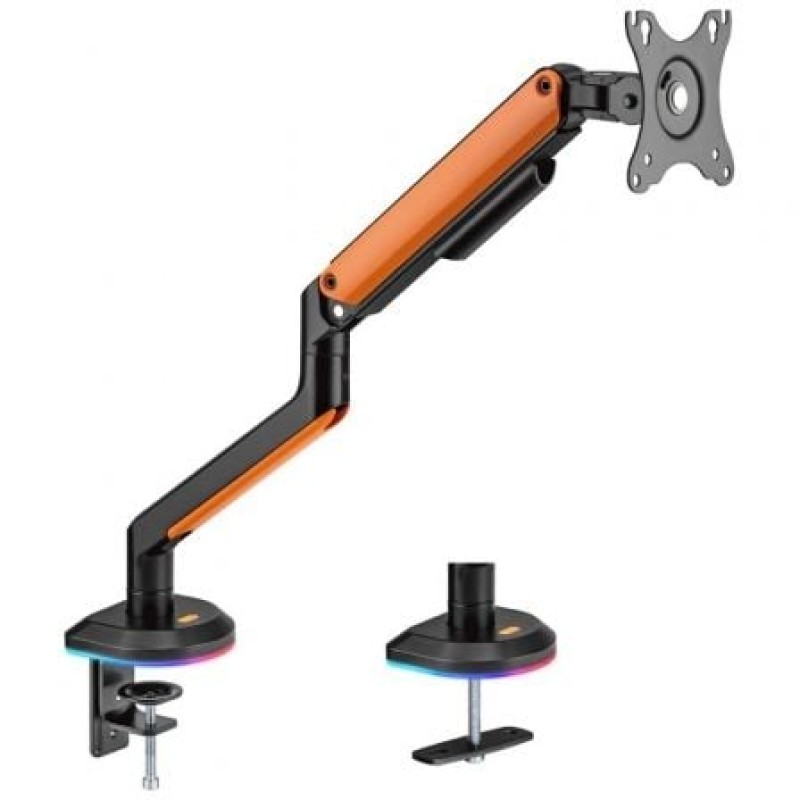 AISENS Soporte de Mesa RGB Gaming contrapeso giratorio e inclinable para Monitor/TV 9Kg (3 Pivotes, 1 Brazo) de 17-32, Negro-Naranja