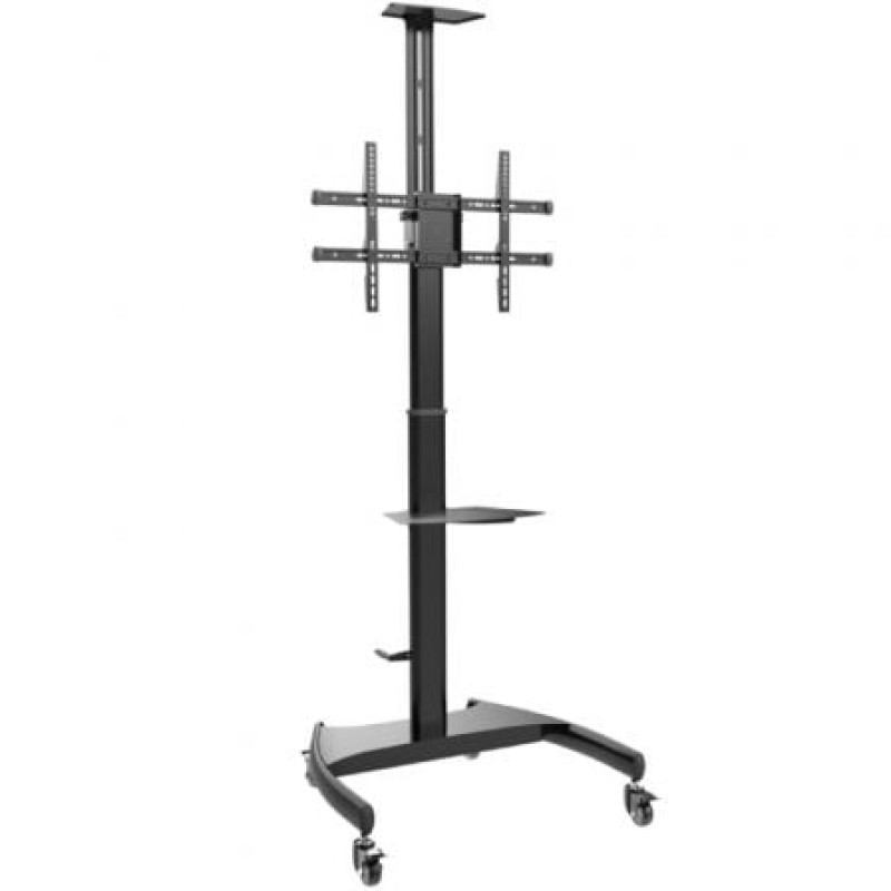 AISENS Soporte de Suelo ECO con Ruedas y Manivela, Bandeja para DVD y Soporte de Cámara para Monitor/TV 50Kg de 37-70, Negro