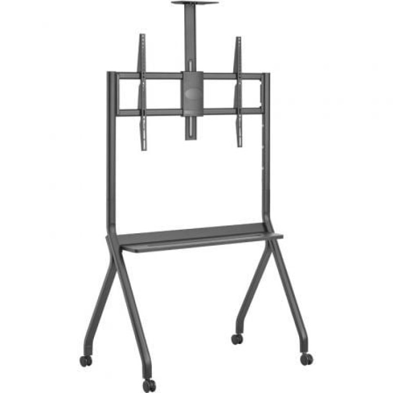 AISENS Soporte de Suelo Pro Con Rueda, 1 Bandeja Y Soporte de Camara Para Pantalla Interactiva/TV 120kg de 55"-100", Negro